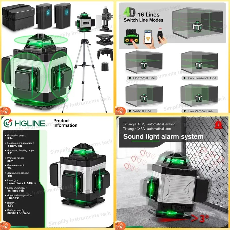 Cross Line Laser 360 Degree - Niveau laser 16 lignes avec télécommande