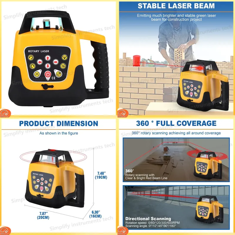 Rotary Laser Level 500M Range - Niveau laser rotatif à 360 degrés,