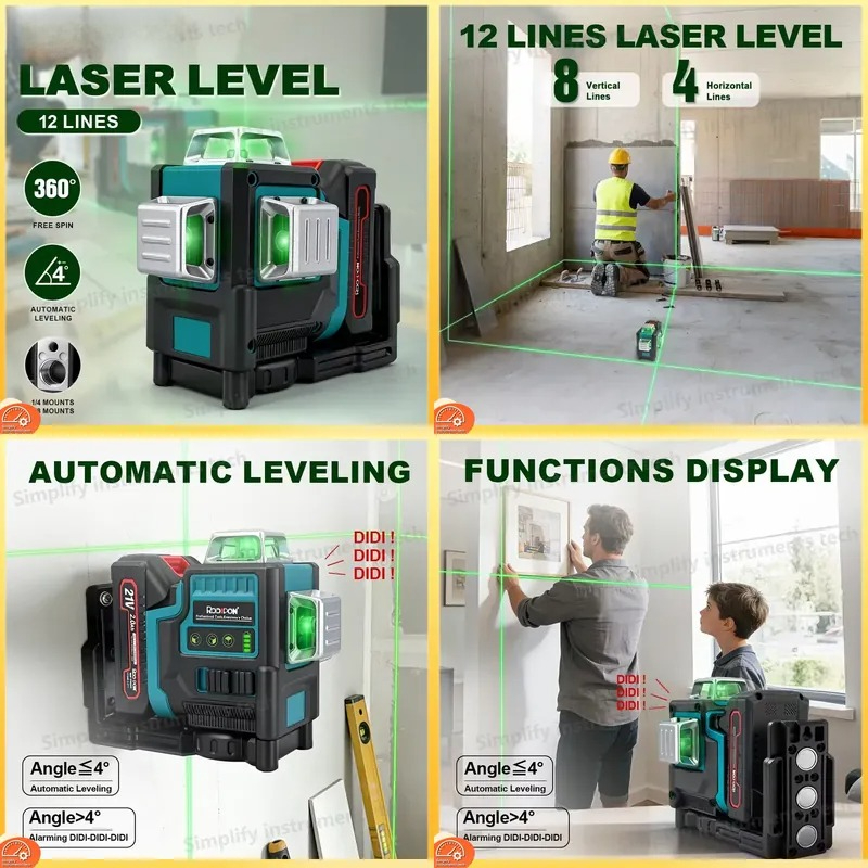 Laser Level 3D Cross Line Self Leveling - Niveau laser auto-nivelant 3D à 12