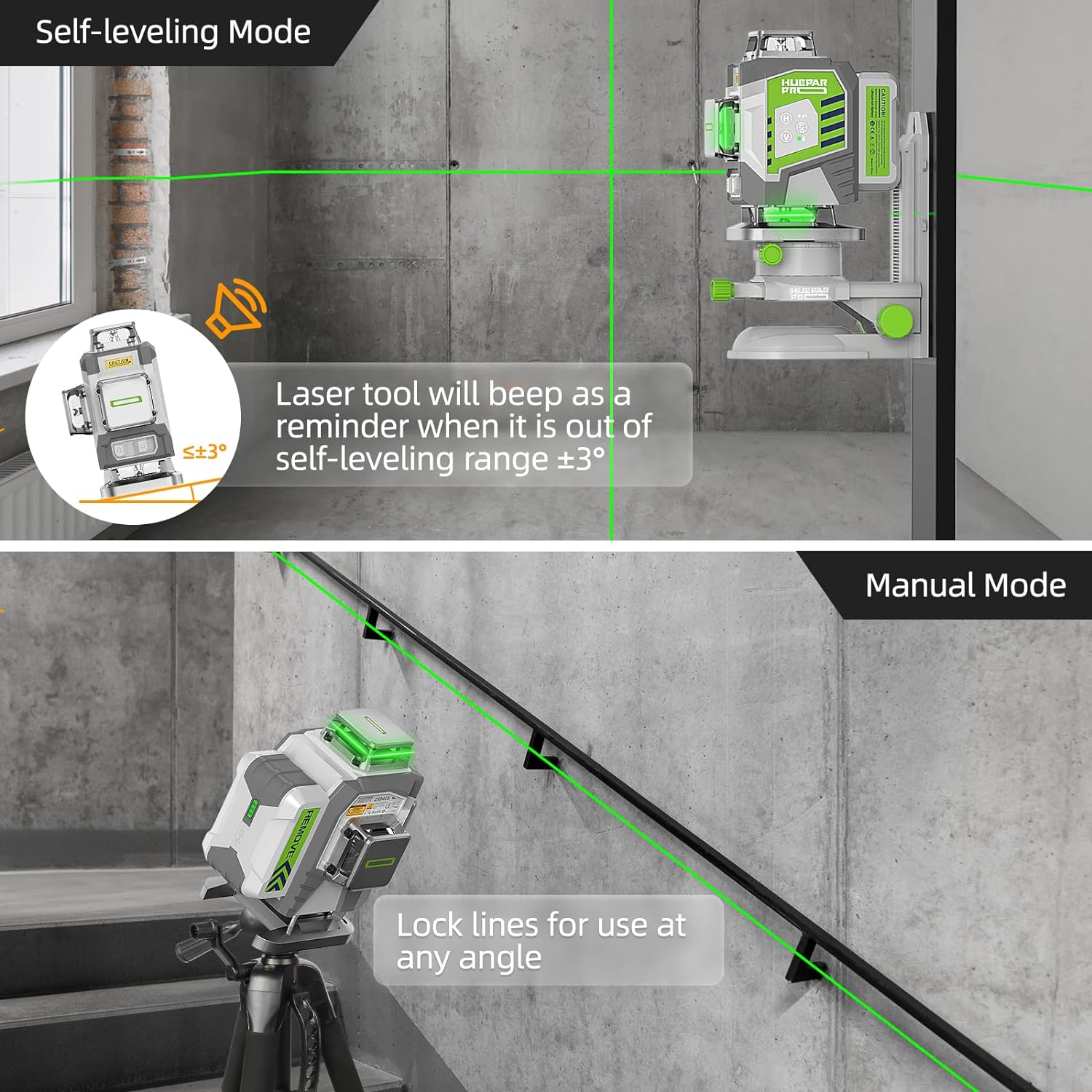 Huepar-Niveau laser vert 4D cr - Laser Level 4D 16 Line Green avis et prix